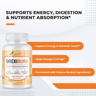 OrexiBurn - 100 Natural Supplement with 8 Plant-Based Ingredients Non-GMO, No Stimulants, Made in The USA, GMP-Certified 30 Easy-to-Swallow Capsules, 1 Month Supply