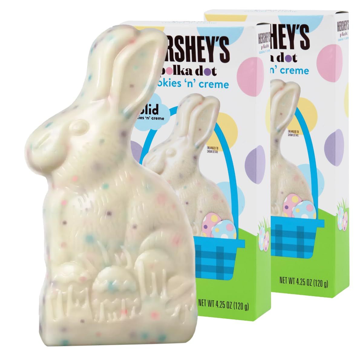 Cookies n Creme Polka Dot Bunny Easter Chocolate Candy for Basket Stuffers and Spare Time Indulgence - Luscious Giant Chocolate Easter Bunnies for Kids - 4.25oz Each 2 Pack