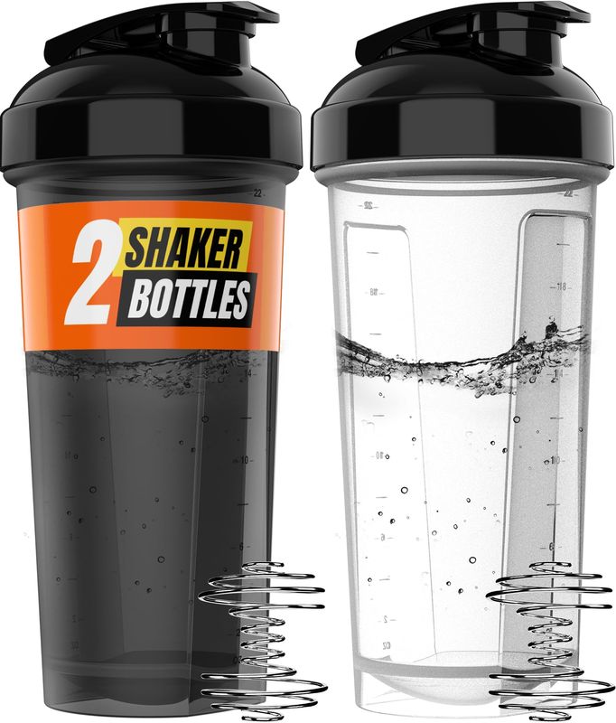 WrexX 2 Pack Protein Shaker Bottle - upto 28oz, 2x Shaker Ball, Portable Pre Workout Whey Protein Shaker Cups for Protein Shakes, Leak Proof Shaker Bottles for Protein Mixes