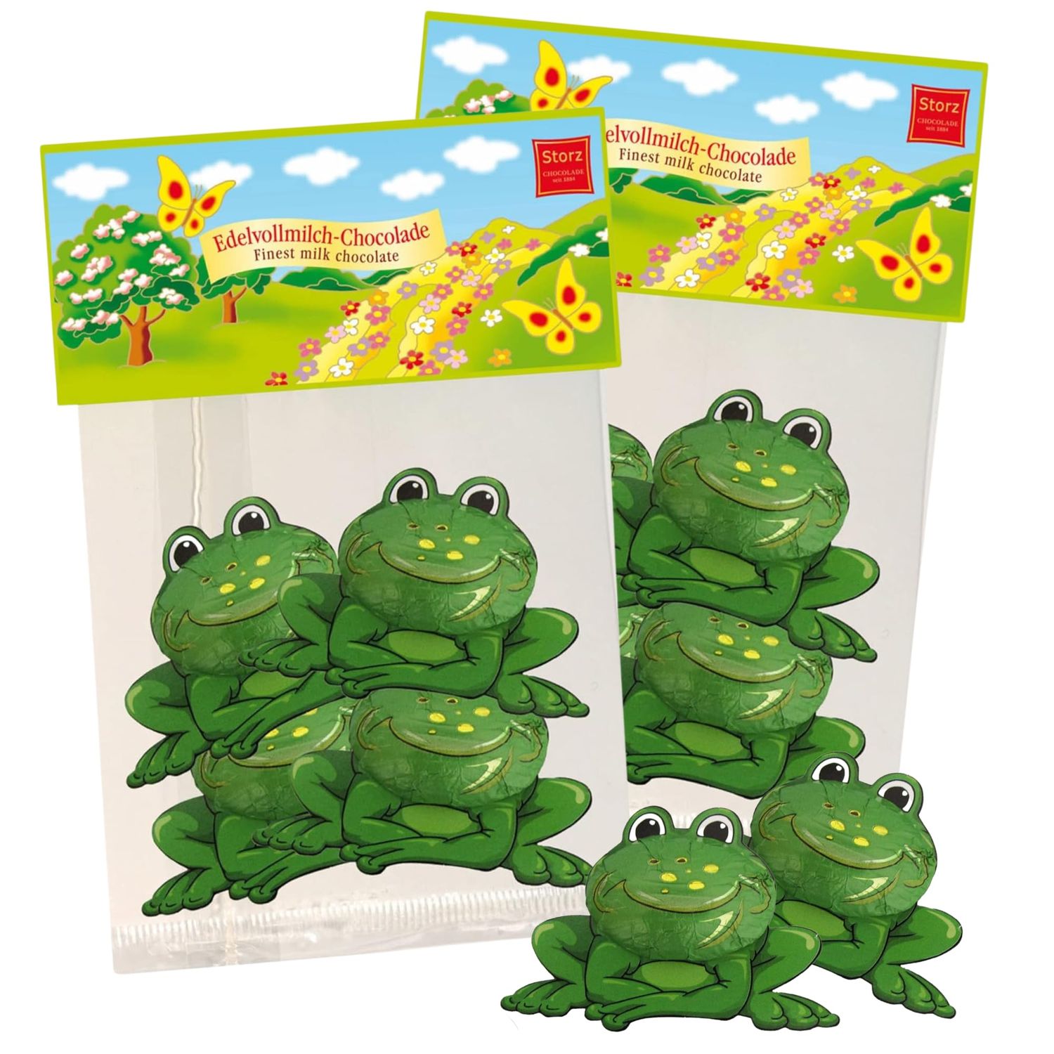 Individually Wrapped Chocolate Frogs in Green Foil, Gourmet German Frog Candy, Easter Gift Basket Filler, Pack of 2, 8 Pieces