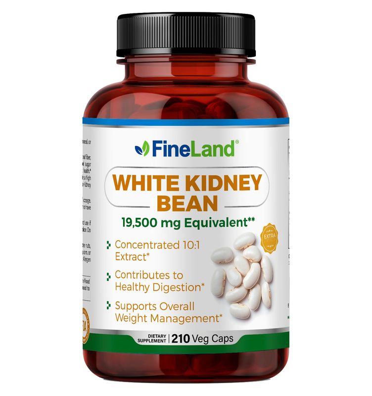 FineLand White Kidney Bean 10X Extract 19,500mg Eq. per Serving, Max Strength Premium, Supports Optimal Carbohydrate Breakdown Digestion, Metabolism Weight Support, 210 Caps