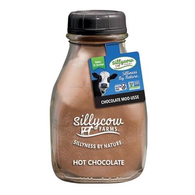 Sillycow Farms Hot Chocolate Moo-usse Mix Rich Hot Cocoa Delight Gluten-Free, Non-GMO, Dairy-Free Indulgence with Pure Cocoa and Vanilla Flavor 16.9 Oz Reusable Glass Bottle - Pack of 1
