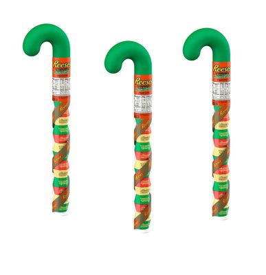 Chocolate Peanut Butter Candy Filled Candy Cane Tubes - Pack of 3 - Smiling Sweets - Delicious Classic Candy that Everyone Loves - Great Stocking Stuffer for the Holidays