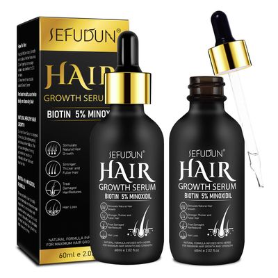 HUALIJIA 5 Minoxidil Hair Growth Serum, 2 Pack for Men and Women - 2 Month Supply, with Biotin for Scalp Hair Loss Thinning Treatment, 2.02 Fl Oz