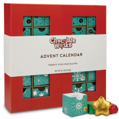 Christmas 2024 Chocolate Advent Calendar by Chocolate Works, Gourmet Candy Cane and White Chocolate Truffles, Covered Cream Filled Cookies Gift Box, 24 Holiday Surprises