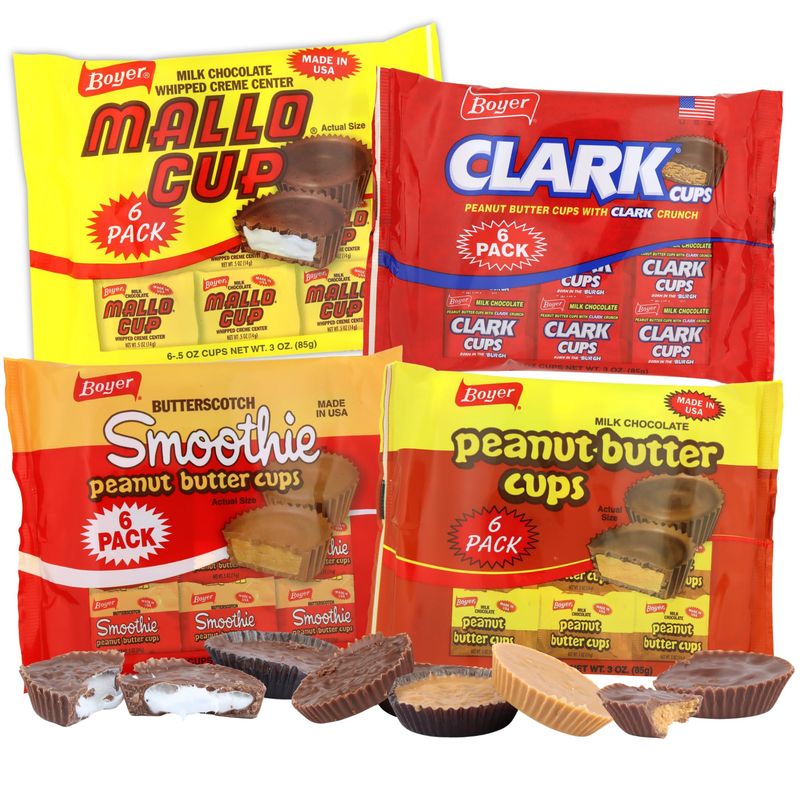 Sweetzo - Bulk Boyer Candy Assortment, Peanut Butter, Milk Chocolate, and Butterscotch Cups, Individually Wrapped Candies, Party Favor Snacks, Each Cup is 0.5 Ounces (Pack of 4)