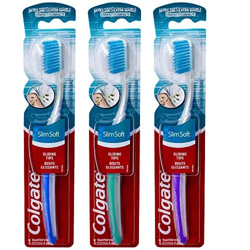 Colgate Slim Soft Ultra Compact Toothbrush, Extra Soft Colors Vary - Pack of 3