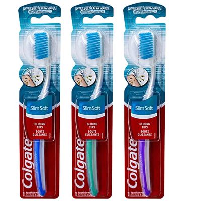 Colgate Slim Soft Ultra Compact Toothbrush, Extra Soft Colors Vary - Pack of 3