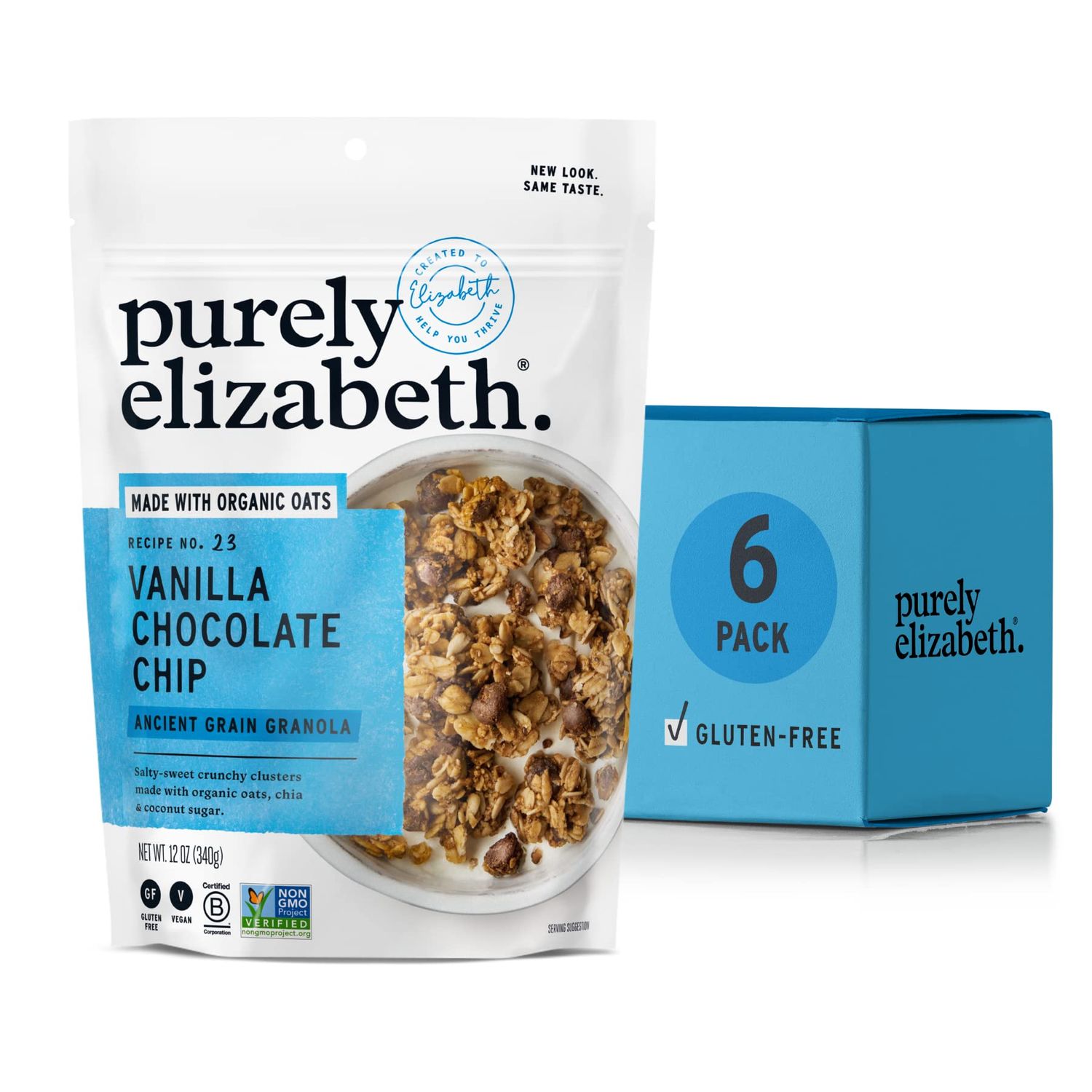 purely elizabeth Vanilla Chocolate Chip, Ancient Grain Granola, Gluten-Free, Non-GMO 6 Ct, 72oz Bulk