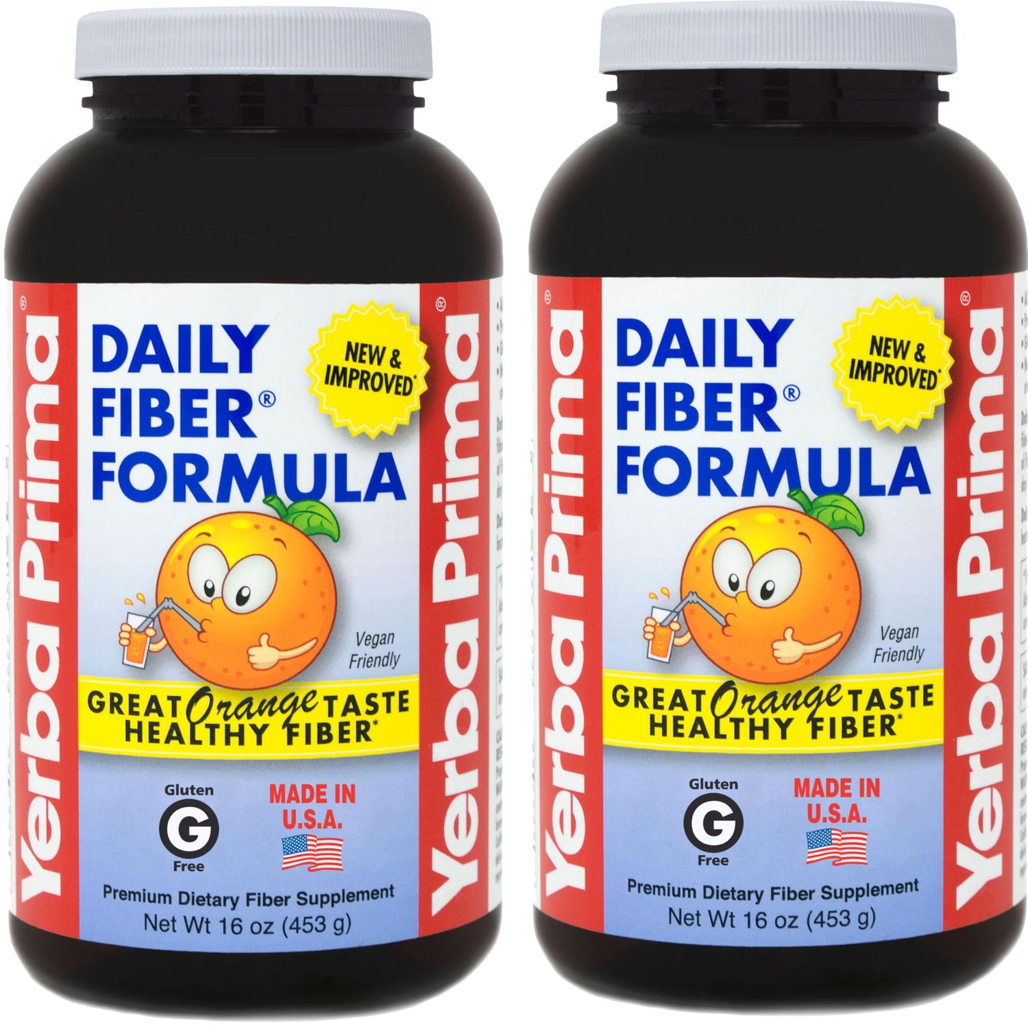 Yerba Prima Daily Fiber Formula 16 oz Pack of 2 - Premium Dietary Fiber Supplement, Non-GMO, Gluten Free, Made in The USA, Orange Flavor