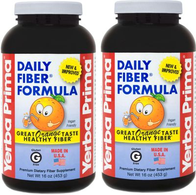 Yerba Prima Daily Fiber Formula 16 oz Pack of 2 - Premium Dietary Fiber Supplement, Non-GMO, Gluten Free, Made in The USA, Orange Flavor