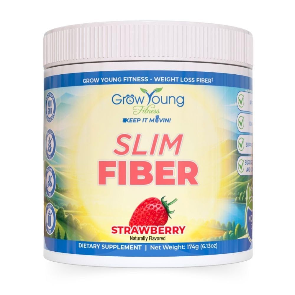 Grow Young Fitness Slim Fiber Supplement - Strawberry Fiber Powder for Digestive Support and Managing Cravings 1 Container, 30 Servings