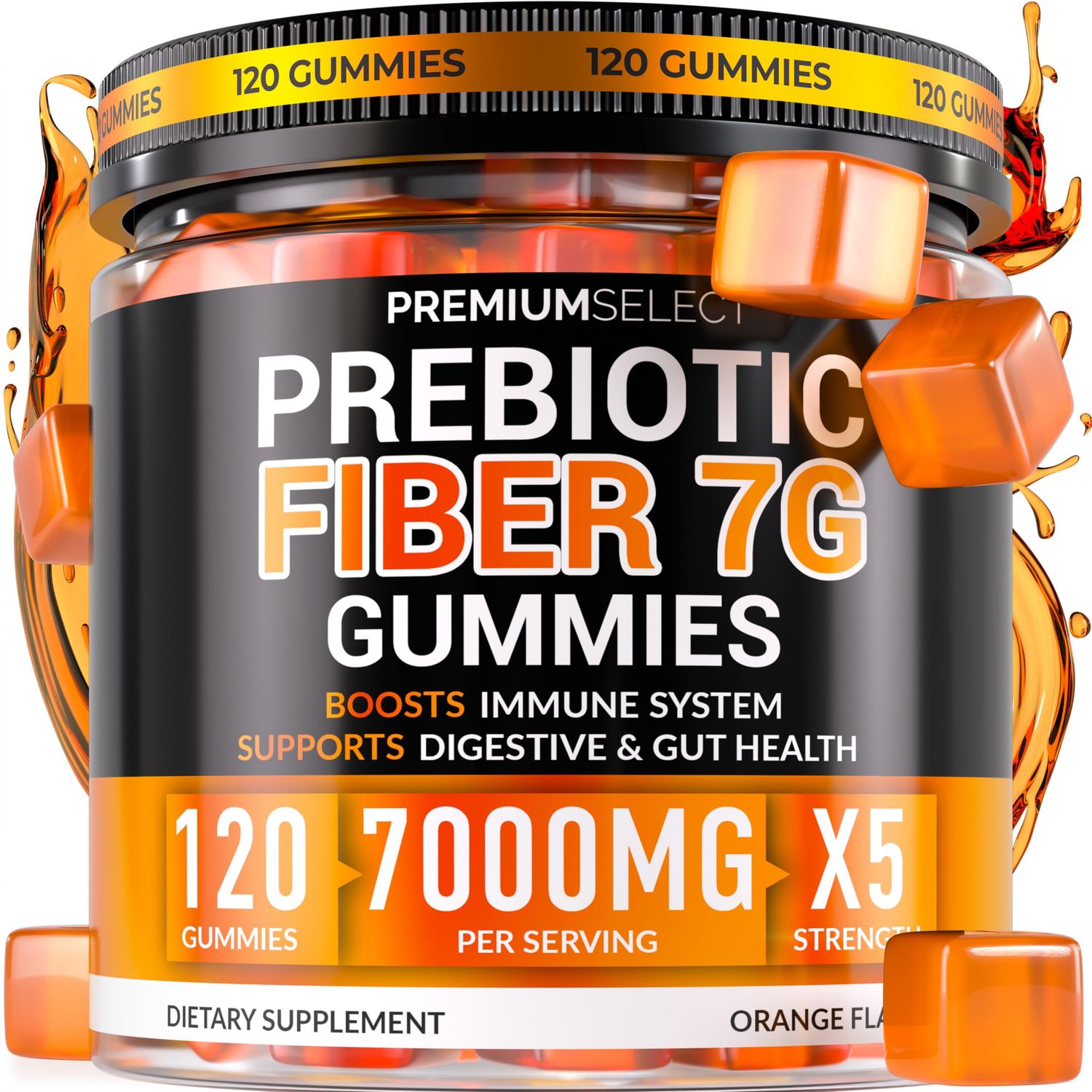 Prebiotic Fiber Gummies for Adults - Extra Strength 7g Per Serving - Zero Sugar Added, Vegan Digestive Support Supplement - Promotes Gut Health Regularity - Non-GMO, 120 Count
