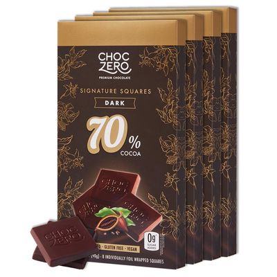 ChocZero 70 Dark Chocolate, Sugar Free, Low Carb, All Natural, Keto Friendly, 3.2 Ounce Pack of 4