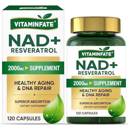 VITAMINFATE NAD Supplement 2000 mg - 120 Capsules True NAD Resveratrol, NMN Alternative Supports Anti-Aging, Cellular Energy Repair, Metabolism Brain Boost for Men Women