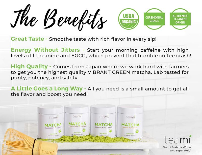 Teami Matcha Green Tea Powder - Chocolate - Ceremonial Grade USDA Organic - Best for Lattes, Smoothies, Baking, Recipes, Traditional Preparation, and More - Authentic Japanese Origin - 30g 1oz Tin