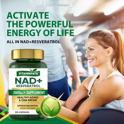 VITAMINFATE NAD Supplement 2000 mg - 120 Capsules True NAD Resveratrol, NMN Alternative Supports Anti-Aging, Cellular Energy Repair, Metabolism Brain Boost for Men Women