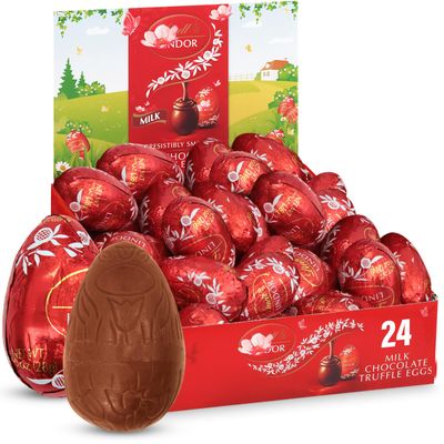 LindtEaster Candy, 24 Eggs Easter Candy Individually Wrapped 0.99 oz Each, Perfect for Holiday Gatherings and Sharing with Family and Friends, Festive Easter Basket Stuffers for Kids and Adults