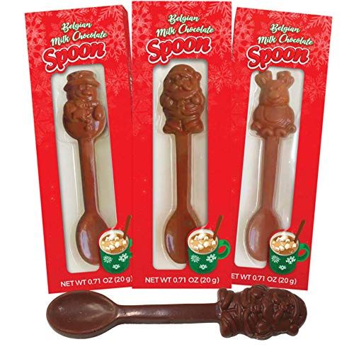 Alberts Belgian Milk Chocolate Hot Cocoa Stirring Spoons Assorted Holiday Characters, Christmas Stocking Stuffers for Kids, Pack of 3
