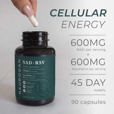 Neurogan NAD with Resveratrol Capsules 1:1 Ratio Cellular Health, Energy Immune Function Support, Promotes Healthy Aging Nicotine Adenine Dinucleotide 1200mg Per Serving - 90 Count
