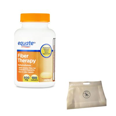 AMCIENT Equate Fiber Therapy Methylcellulose Fiber Caplets 500 mg 100 Count Pack of 1 Bundle with Reusable Food Pouch