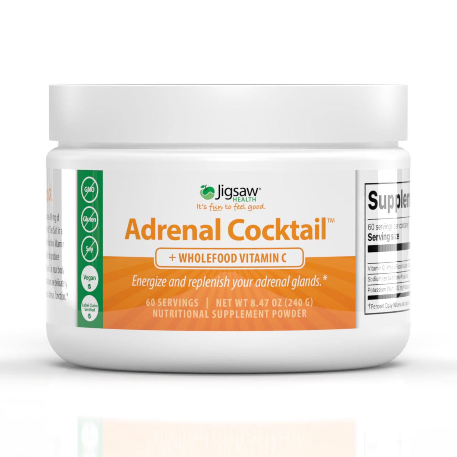 Jigsaw Health Adrenal Cocktail Wholefood Vitamin C with Potassium Bicarbonate, Sea Salt, and Acerola Cherry Extract 60 Servings Jar