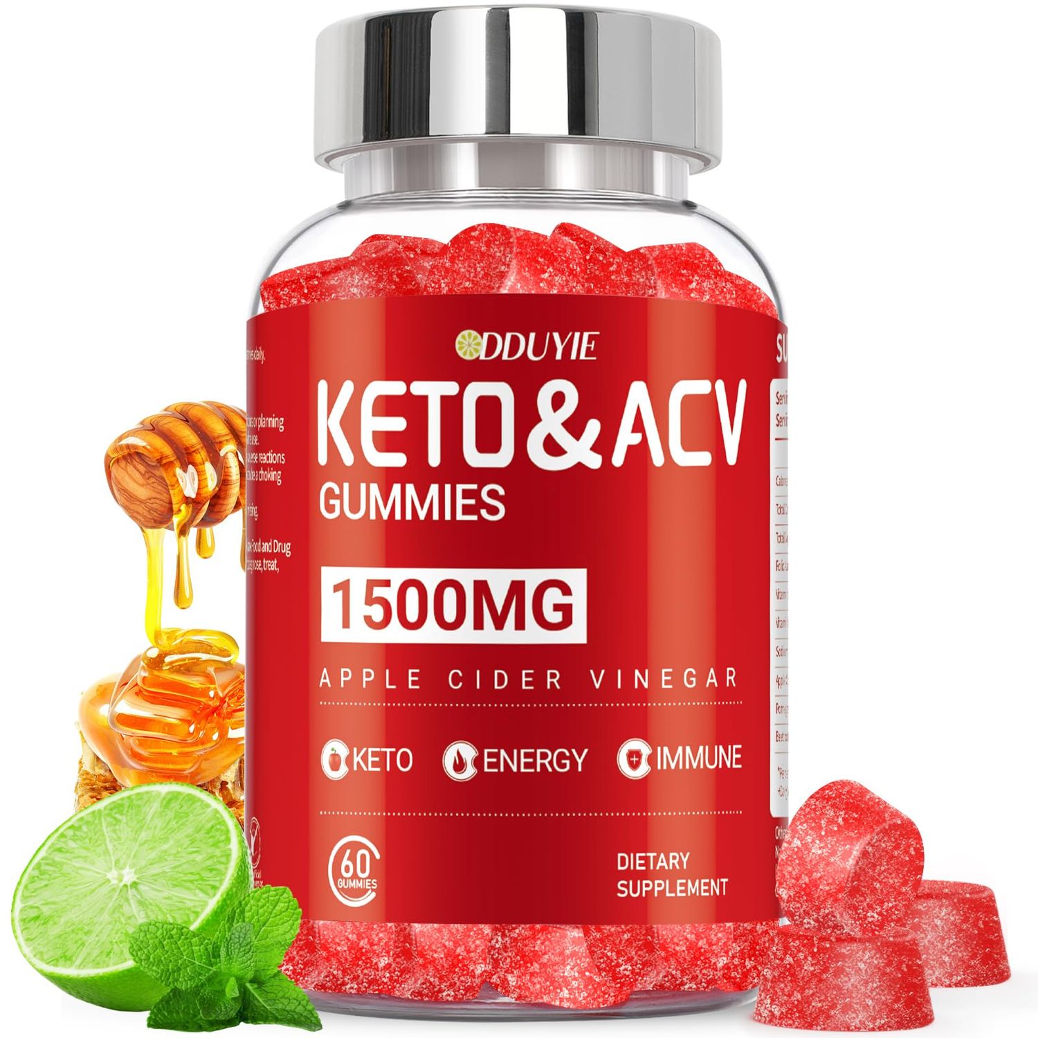 DDUYIE Keto ACV Gummies for Weight Loss - 1500mg Apple Cider Vnegar Gummies - Lemon Honey Flavor with Pomegranate Beetroot Vitamin B12 B6 - GMO Free - Supports Metabolism, 60 Count