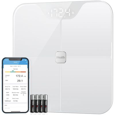 iHealth Nexus Smart Scale for Body Weight Bluetooth, Digital Bathroom Scale Body Fat and Muscle, Body Composition Monitor Health Analyzer for BMI Compatible for iOS Android Accurate to 0.1lb-White