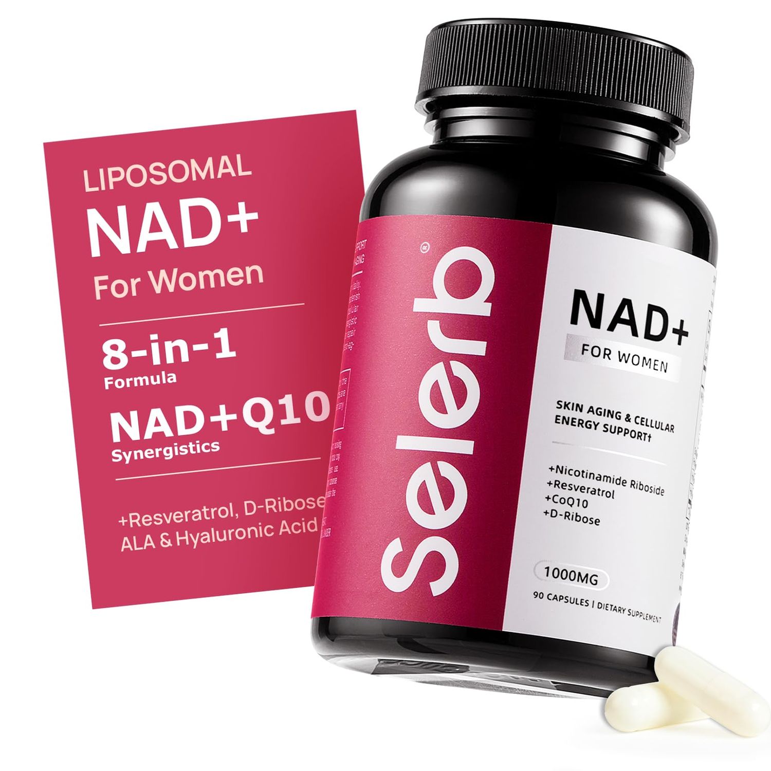 Selerb NAD Supplement for Women NMN Alternative Liposomal - Nicotinamide Riboside, Trans-Resveratrol, CoQ10, D-Ribose - Supports Cellular Renewal, Energy Skin Health - 90 Capsules