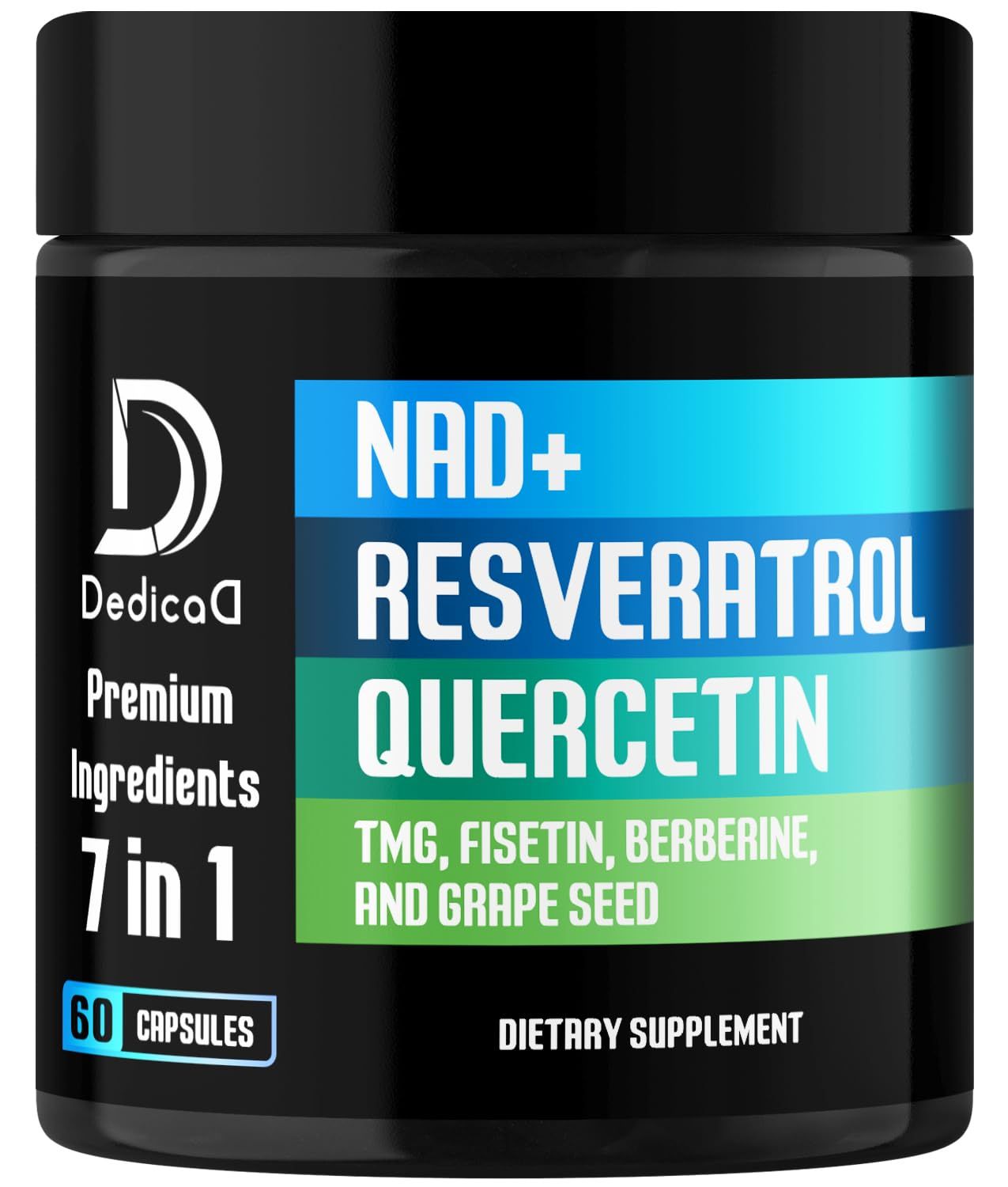 DEDICAD NAD Supplement 1000mg - Pure NAD Supplement - Combined to Resveratrol, Quercetin, Berberine, Fisetin, TMG and Grape Seed - Energy and DNA Repair, Aging Defense, Brain Function - 60 Capsules