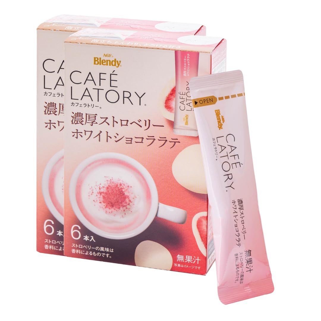 Blendy-Beverage Cafe Latory Strawberry White Chocolate Latte Mix - Smooth and Sweet Flavor, Quick and Easy Preparation, Perfect for Home or Office Use, Japanese Instant Latte 12 Count Sticks 2 Pack