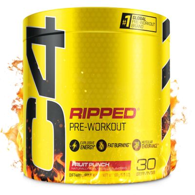 Cellucor C4 Ripped Pre Workout Powder Fruit Punch - Creatine Free Sugar Free Preworkout Energy Supplement for Men Women - 150mg Caffeine Beta Alanine Weight Loss - 30 Servings