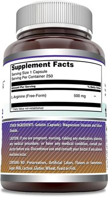 Amazing Formulas L-Arginine Supplement 500 Mg Per Serving Capsules Amino Acid Supplement for Men Women Non-GMO Gluten Free Made in USA 2 Pack 250