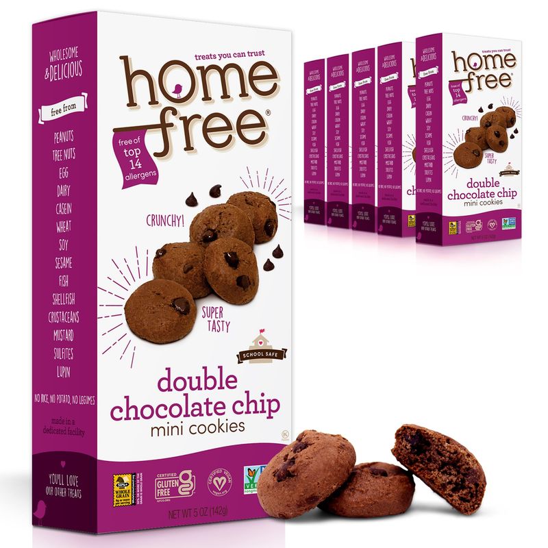 Homefree Mini Double Chocolate Chip Cookie Box, Gluten Free, Nut Free, Vegan, School Safe and Allergy Friendly Snack, 5 oz. Box (Pack of 6)