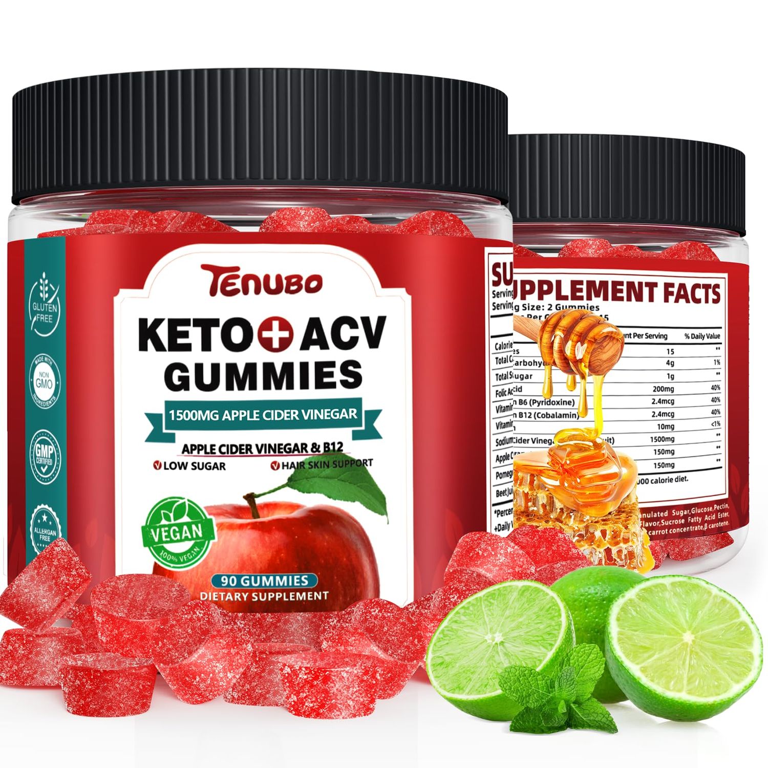 2 Pack 90 Count Keto ACV Gummies Formula with 1500MG 180 Count Keto ACV Gummies, Keto Diet Supplement for Women Men - Low Sugar Gluten Free