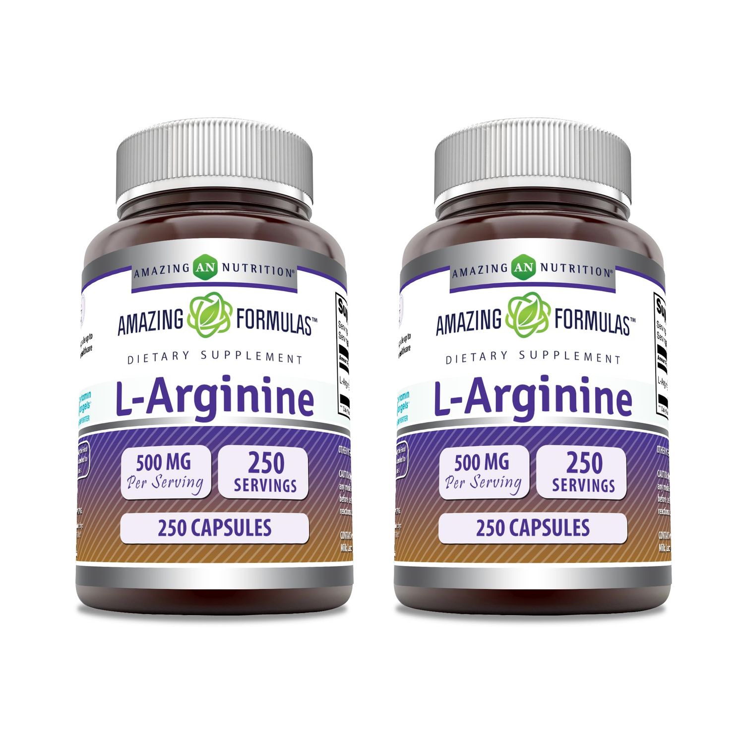 Amazing Formulas L-Arginine Supplement 500 Mg Per Serving Capsules Amino Acid Supplement for Men Women Non-GMO Gluten Free Made in USA 2 Pack 250