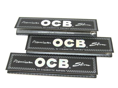 OCB Premium Slim Rolling Papers - 3 Packs of 32 Papers Each - Plant Based Flax Papers - RP546SL