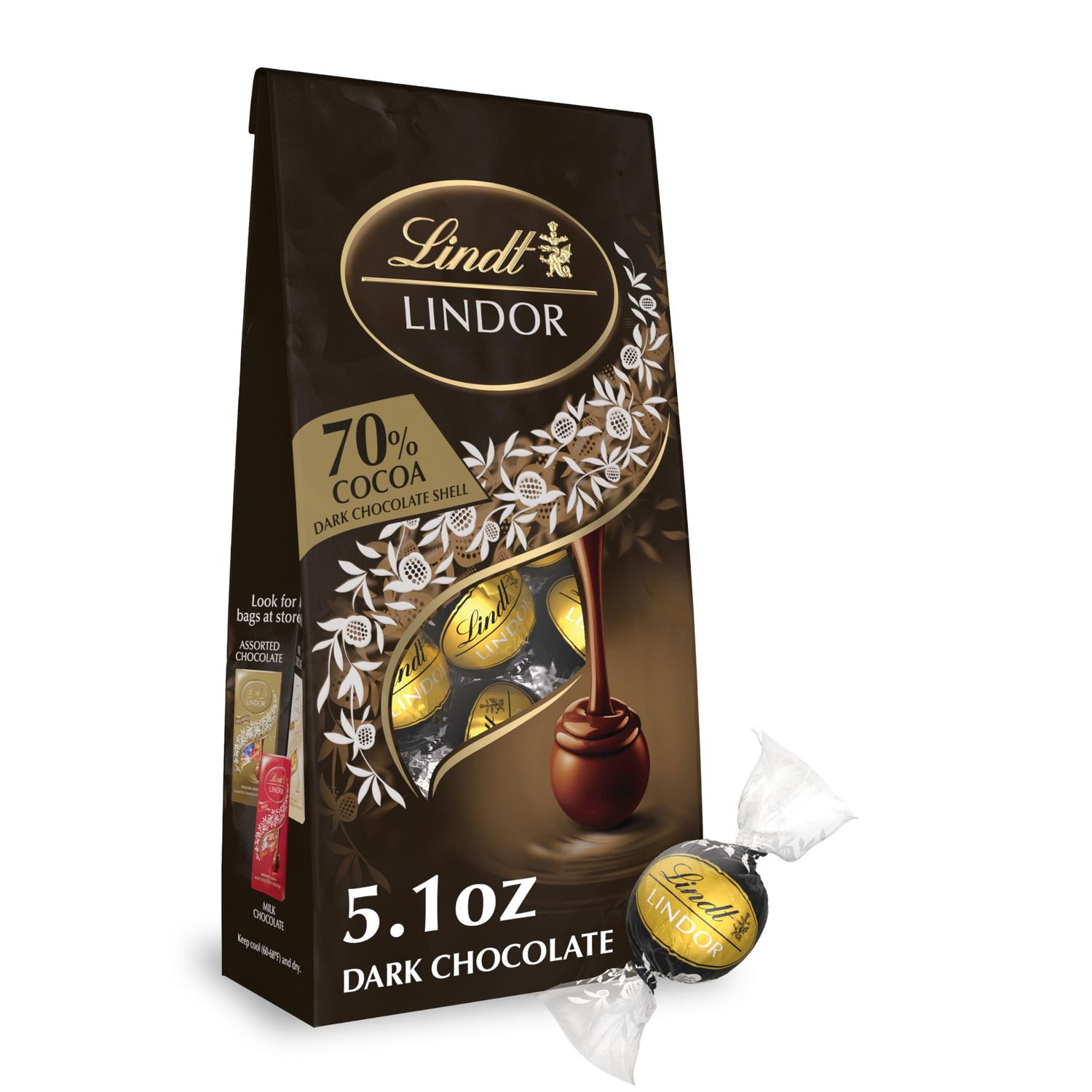 Lindt LINDOR 70 Extra Dark Chocolate Truffles, Dark Chocolate Candy with Smooth, Melting Truffle Center, Great for Gift Giving, 5.1 oz. Bag 6 Pack
