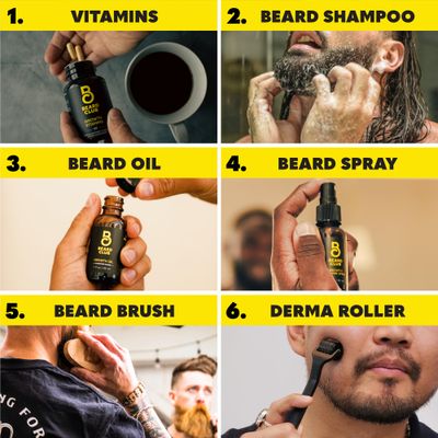 The Beard Club Advanced Beard Growth Kit - Derma Roller, Beard Growth Oil, Beard Growth Vitamins and Beard Growth Vitamin Spray, Beard Shampoo and Beard Brush - Gift Set - Cedar