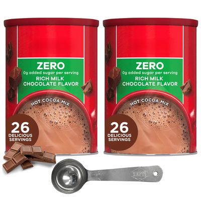 Fat-Free Rich Milk Chocolate Hot Cocoa Mix - Pack of 2 7.33 oz Each - Made with Real Cocoa, Kosher Certified, Easy to Prepare, Low-Calorie Hot Chocolate with ZESTI Scoop