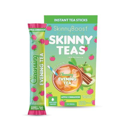 Skinny Teas Instant Tea Sticks - Cleansing Evening Tea - 14 Ct - Herbal Detox Blend with Colon and Body Cleansing Herbs - All Natural Gentle Cleanse, Reduce Bloat Apple Cinnamon