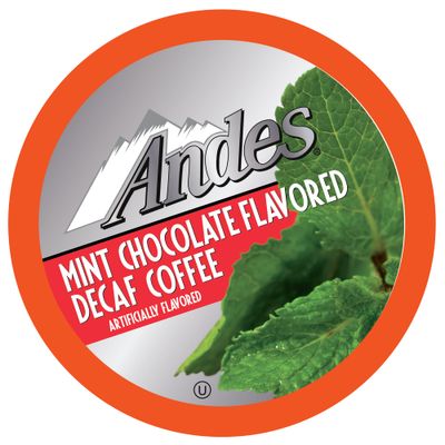 Andes Mints Chocolate Mint Decaf Flavored Coffee Pods, Compatible with K Cup Brewing Machines Including 2.0, Single Serve Peppermint Flavor Enhanced, 38 Count