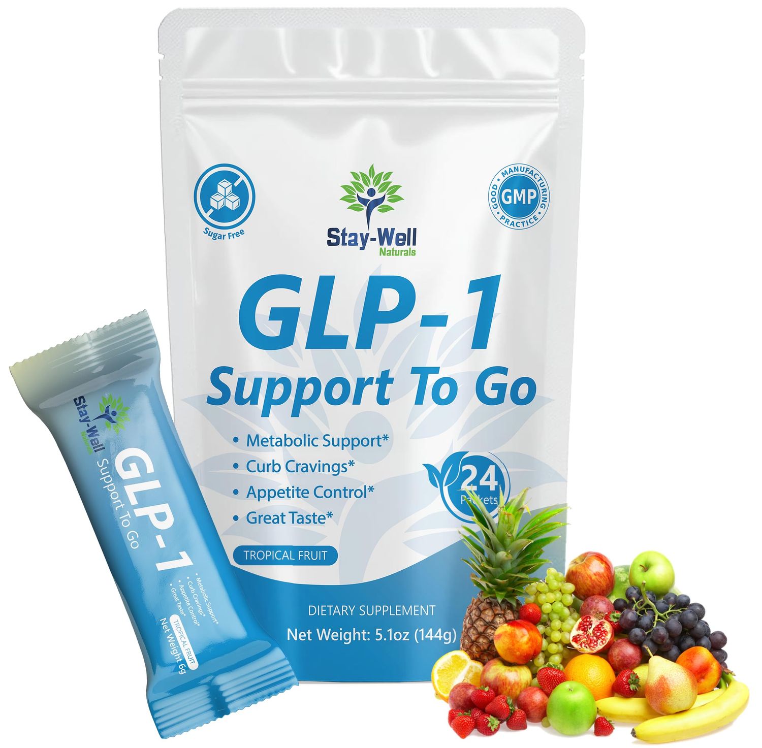 GLP-1 Supplement Activate GLP-1 Production Naturally GLP 1 Booster Drink Mix to Control Appetite and Cravings Great Tasting Metabolic Support Formula Tropical Fruit