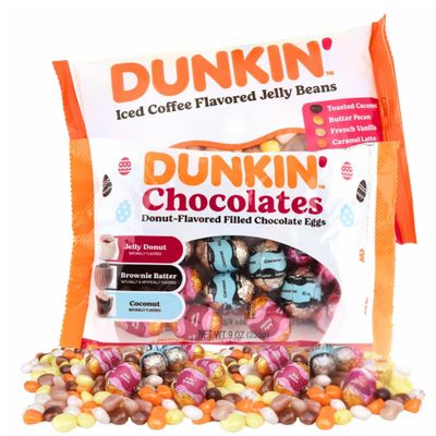 Sweetzo Dunkin Easter Candy Assortment, Individually Wrapped Chocolates and Jelly Beans, Egg and Basket Fillers, 9 Ounces Each Pack of 2, Full Size