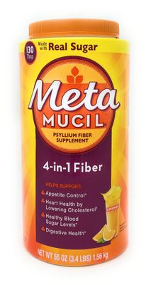 Metamucil Fiber 4-in-1 Psyllium Fiber Supplement Powder with Real Sugar, Orange 55 oz