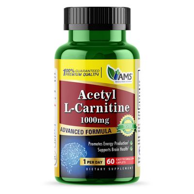 America Medic Science Acetyl L-Carnitine 1000mg 60 Tablets Dietary Supplement for Men and Women Promotes Energy Production Supports Brain Health Helps Improve Memory and Focus