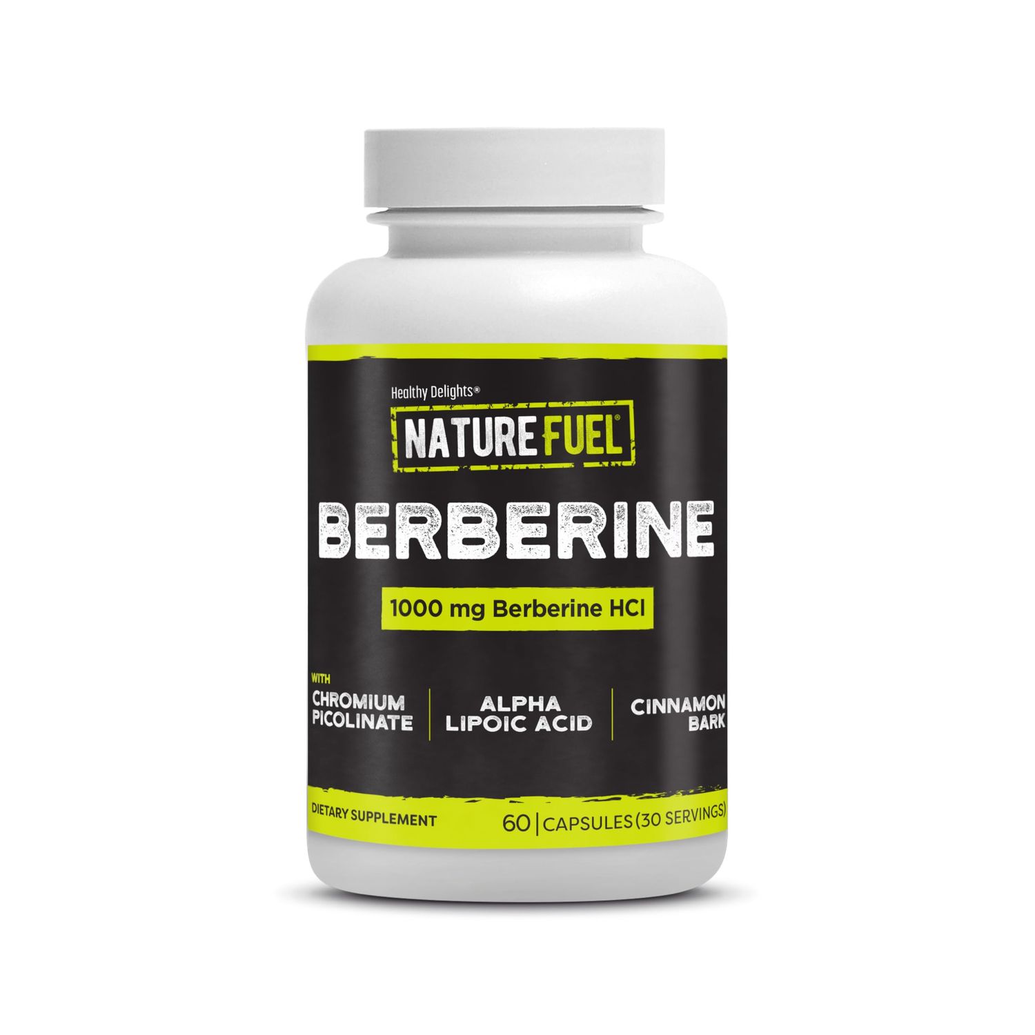 Healthy Delights Nature Fuel Berberine Capsules, Berberine Supplement, with Berberine HCl, Chromium Picolinate, Alpha Lipoic Acid, and Cinnamon Bark, 60 Count, 30 Servings