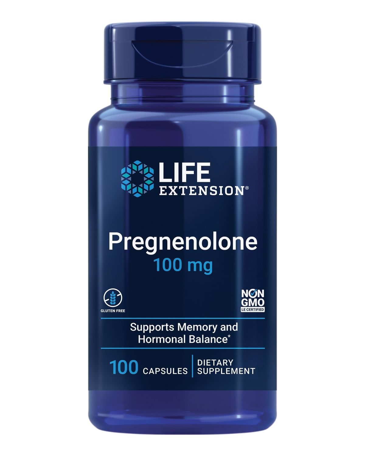 Life Extension Pregnenolone - Hormone Balance Supplement for Healthy Hormone Levels, 100 mg - Hormone Balance, Memory, Focus, Cognitive Health - Gluten-Free, Non-GMO, 100 Capsules