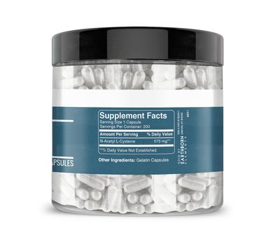 Earthborn Elements NAC N-Acetyl L-Cysteine 200 Capsules, Pure Undiluted, No Additives