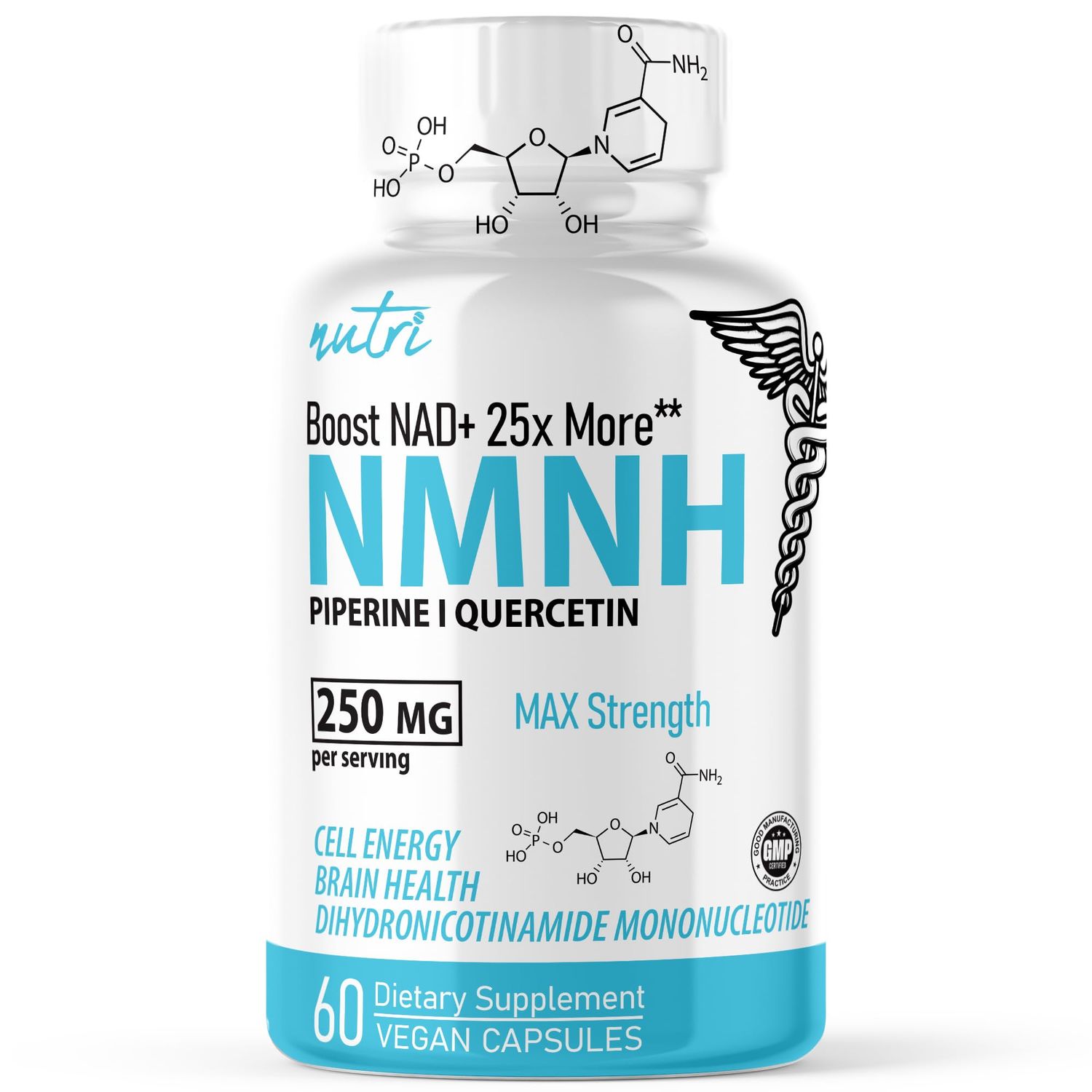Natures Fusions NMNH NMN Supplement Alternative Dihydronicotinamide Mononucleotide 250mg - 25 Times More Effective Than NR NAD - Boost NAD by up to 10 Times - 60 Count 30 Servings